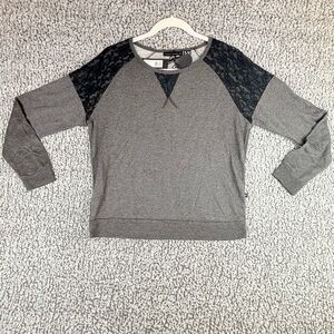 William Rast Women’s Lace Yoke Sweatshirt Charcoal Gray Medium NWT